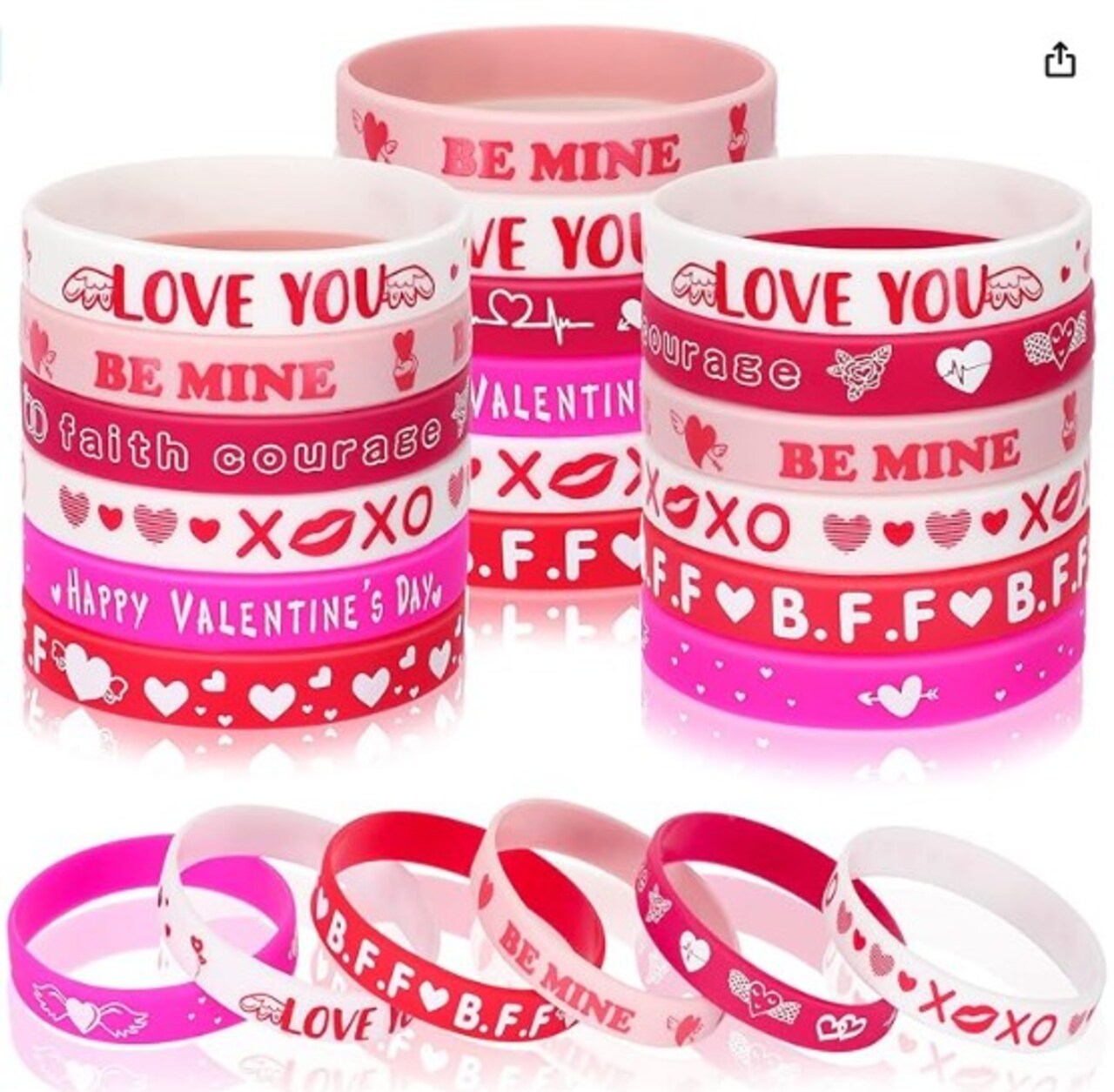 42pcs Valentine's Day Party Favors Silicone Bracelets Pink Red Love Heart Rubber Wristbands Accessories for Kids Adults